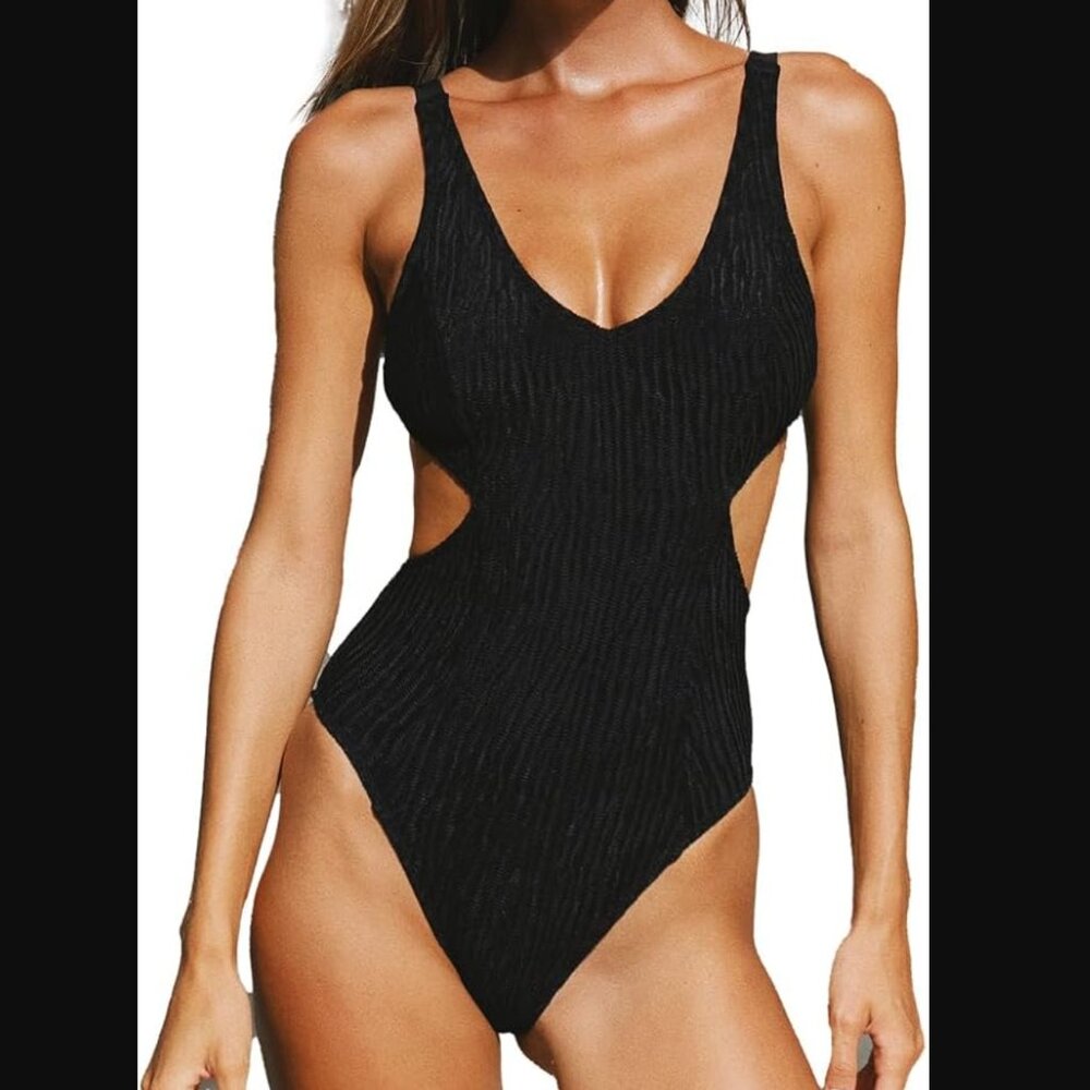 NWT (L)Sexy One Piece Cutout Tummy Control Scoop Neck Padded Swimsuit Open Back